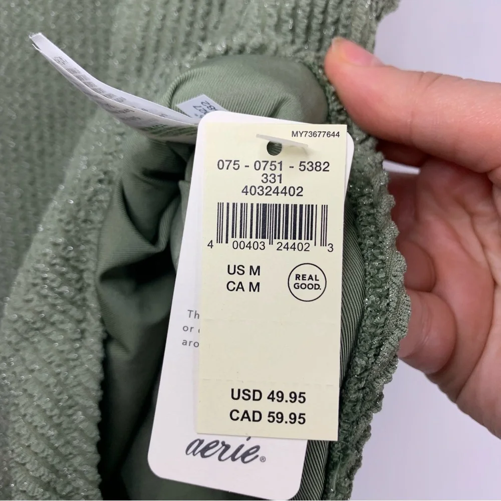 NWT Aerie Crinkle Birthday Scoop Cheekiest One Piece Olive Swimsuit, size M & XL